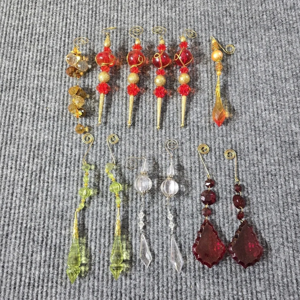 Zaer Ltd Acrylic‎ Crystal Dangle Drop Christmas Tree Ornaments Lot Of 12 Vintage